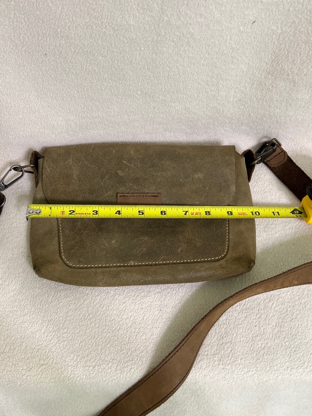 Lempp and Yin Olive Green Distressed Leather Crossbody Bag Handmade Purse - Picture 14 of 14